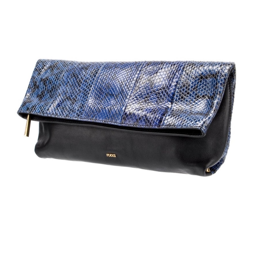 Pucci black and blue snake clutch